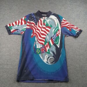 Cotton Traders Polo Shirt Mens Medium World Nations Flag Earth Graphic Patriotic